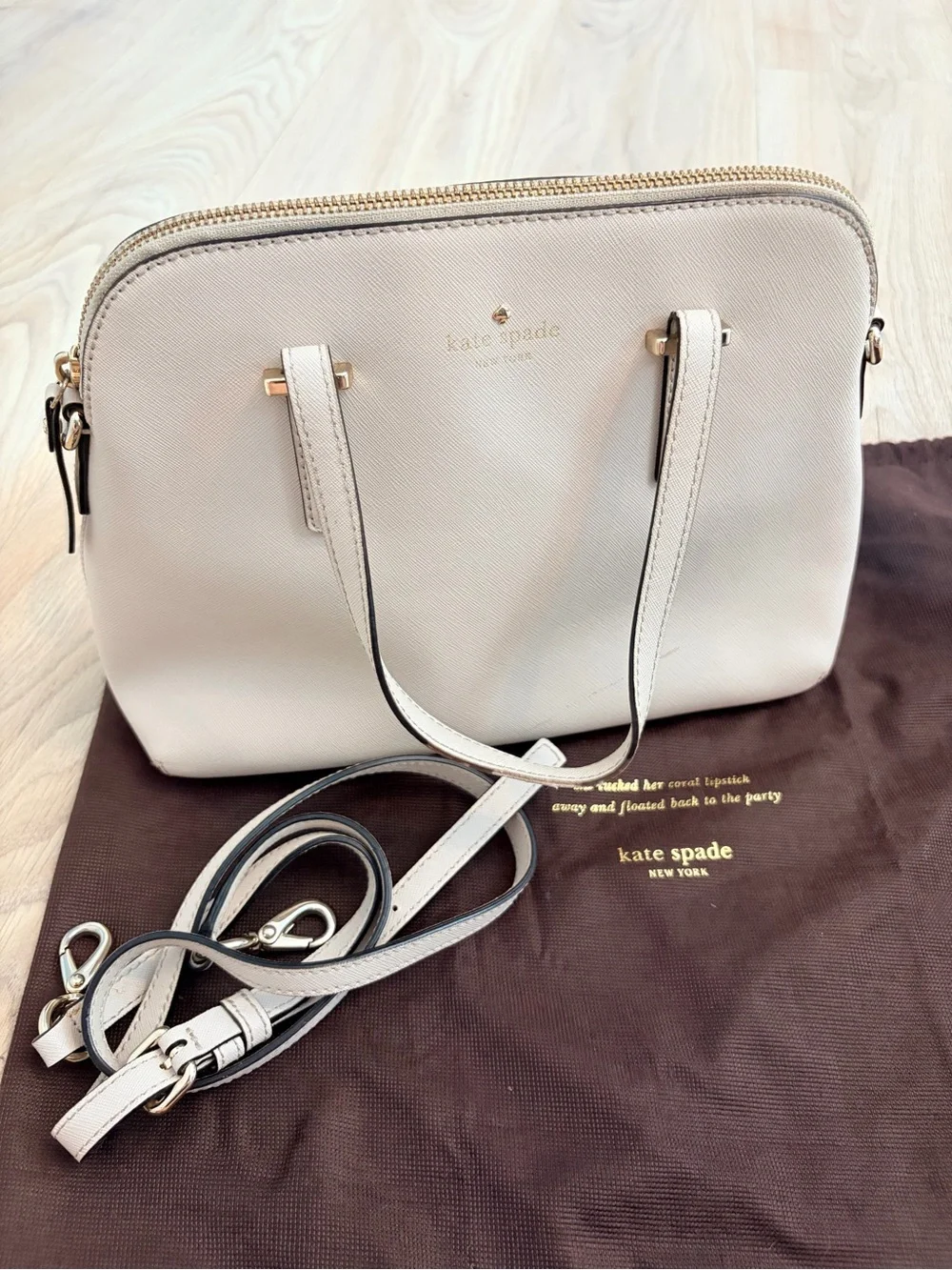 kate spade New York Cream Leather Dome Satchel